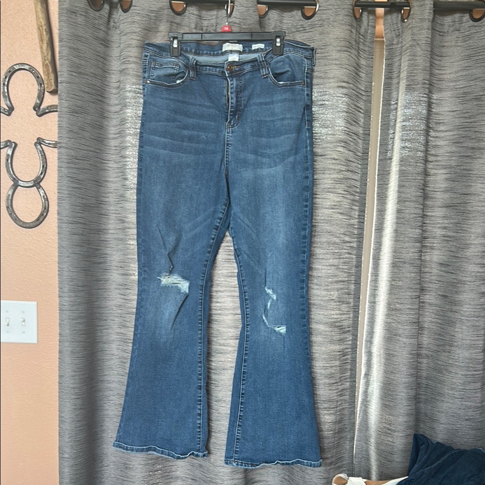 ARULA Blue Flare Wide Leg Jeans with Retro Style